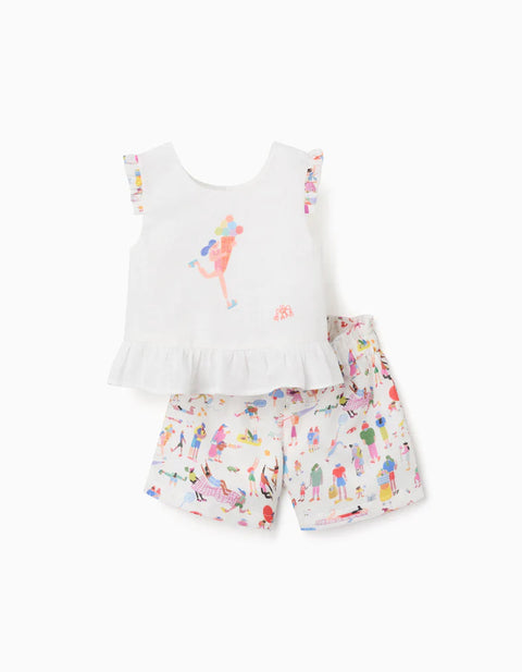 Top and Shorts with Print Carolina Celas x Zippy for Baby Girls, White