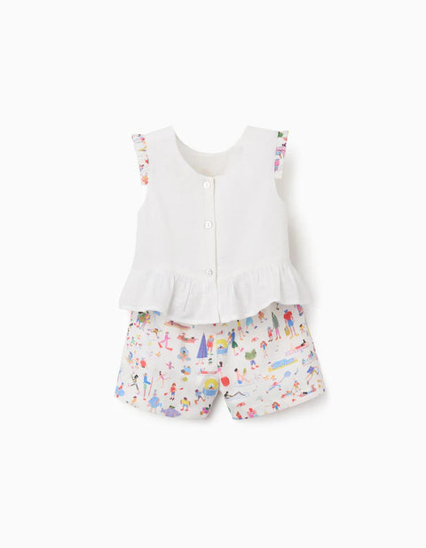 Top and Shorts with Print Carolina Celas x Zippy for Baby Girls, White