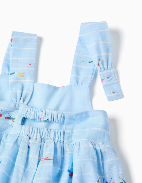 Cotton Playsuit with Print Carolina Celas x Zippy for Baby Girls, Blue