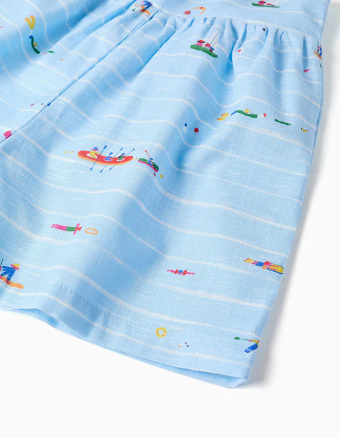 Cotton Playsuit with Print Carolina Celas x Zippy for Baby Girls, Blue