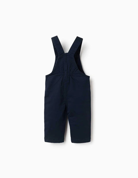 Twill Dungarees with Front Pocket for Newborn Boys, Navy Blue