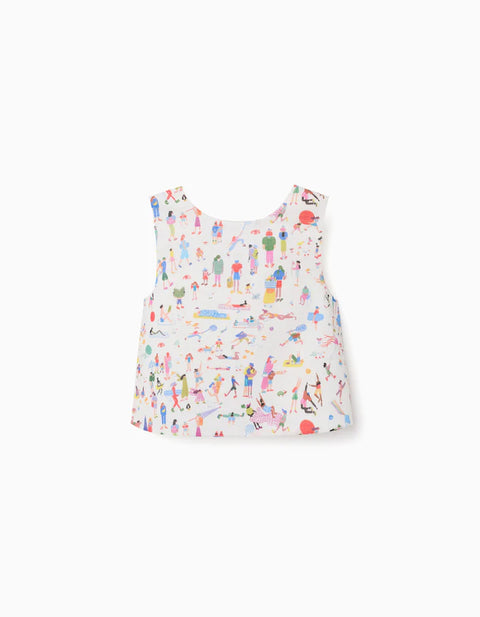 Sleeveless Cotton Top with Print Carolina Celas x Zippy for Girls, White