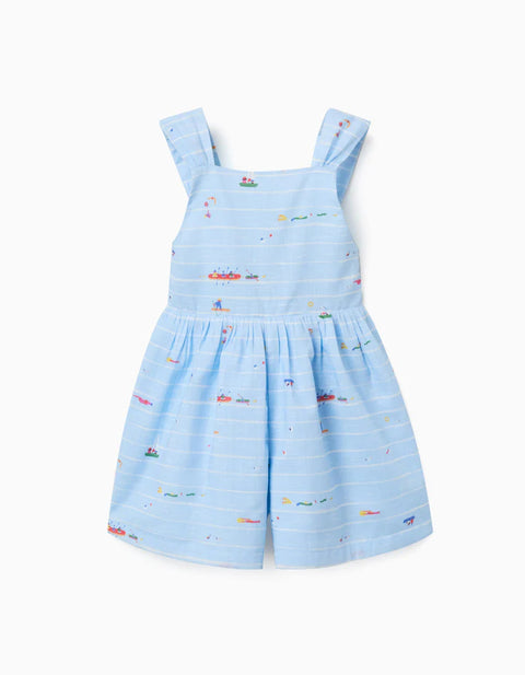 Cotton Playsuit with Print Carolina Celas x Zippy for Girls, Light Blue