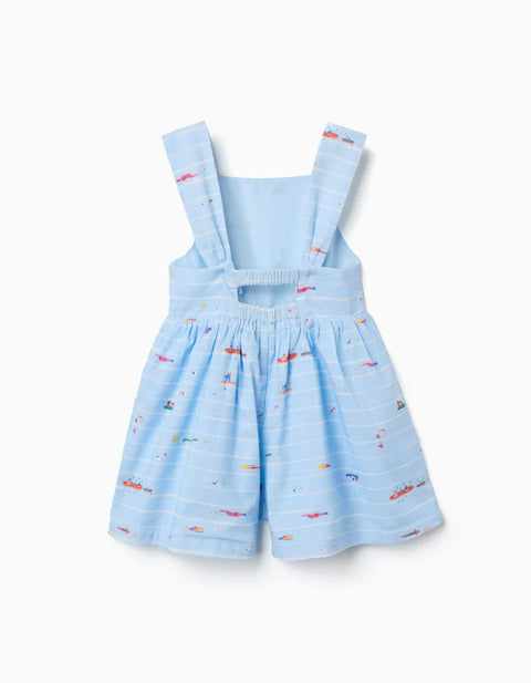 Cotton Playsuit with Print Carolina Celas x Zippy for Girls, Light Blue