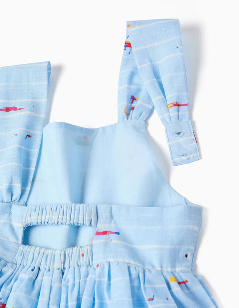 Cotton Playsuit with Print Carolina Celas x Zippy for Girls, Light Blue