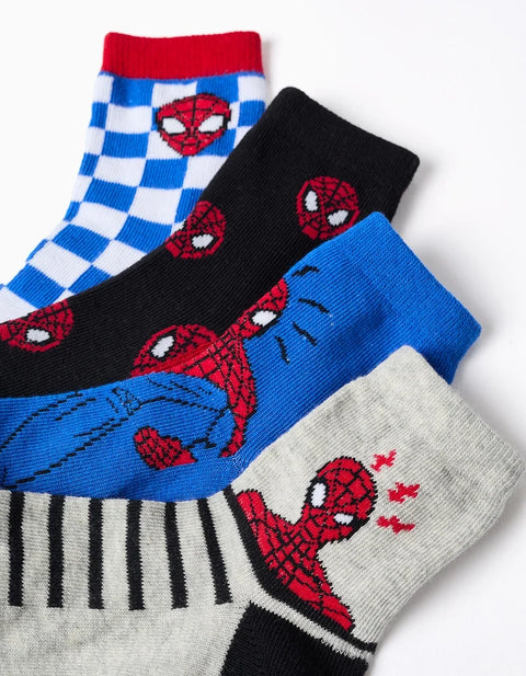 Pack of 4 Pairs of Socks with Spider-Man Prints for Boys, Multicolour