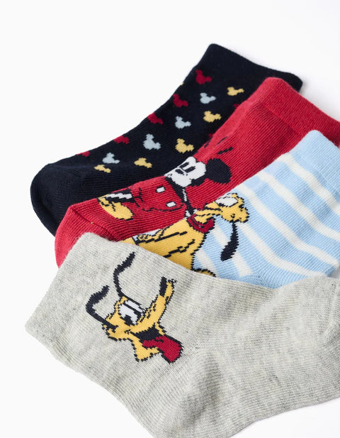 4 Pairs of Socks with Mickey & Pluto Prints for Baby Boys, Multicolour