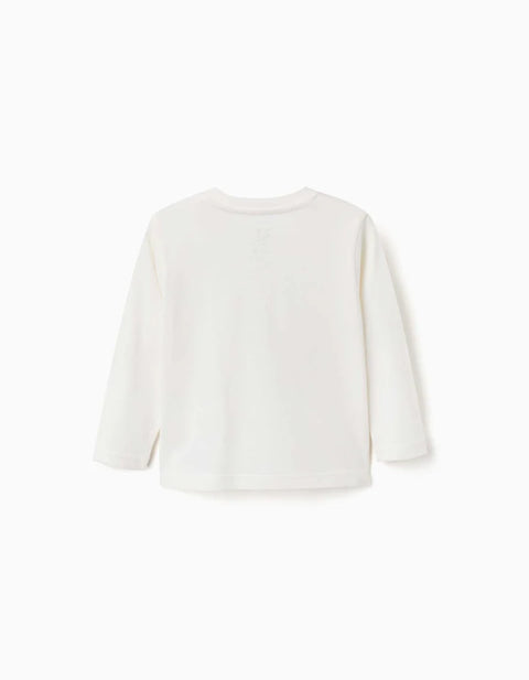 Long Sleeve Cotton T-Shirt with ZY Embossed Print for Baby Boys, White