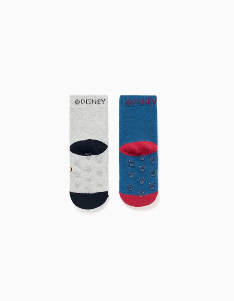Pack of 2 Non-Slip Terry Socks with Mickey for Baby Boys, Multicolour