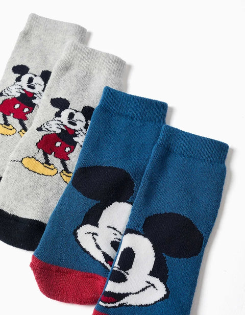 Pack of 2 Non-Slip Terry Socks with Mickey for Baby Boys, Multicolour