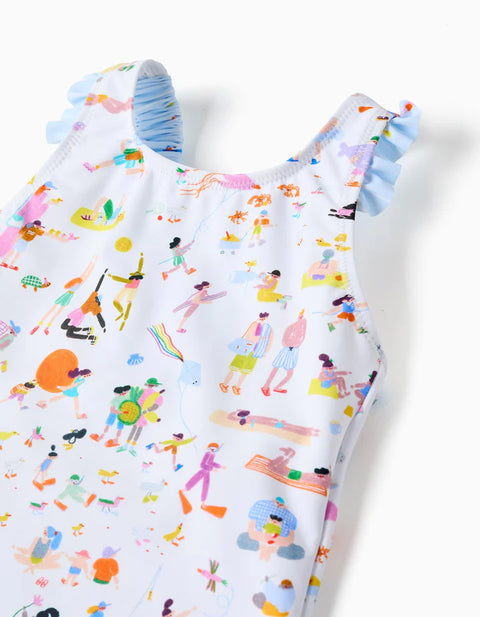 Swimsuit with Print Carolina Celas x Zippy for Baby Girls, White