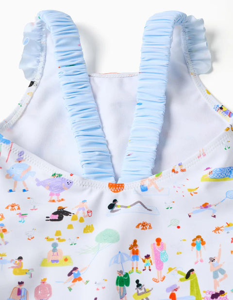 Swimsuit with Print Carolina Celas x Zippy for Baby Girls, White