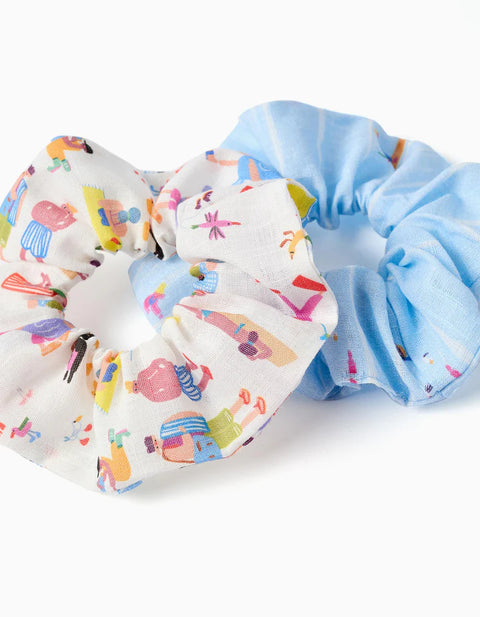 Pack of 2 Scrunchies Carolina Celas x Zippy for Girls, White/Blue