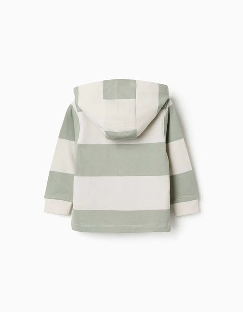Hooded Cotton Sweatshirt with Stripes for Baby Boys, Light Beige/Green