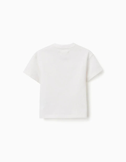 Cotton T-Shirt with Print Carolina Celas x Zippy for Baby Boys, White