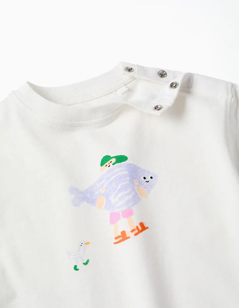 Cotton T-Shirt with Print Carolina Celas x Zippy for Baby Boys, White