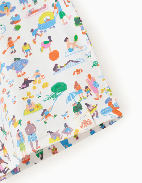 Cotton T-Shirt with Illustration Carolina Celas x Zippy for Boys, White