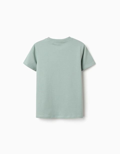 Cotton T-Shirt with Shapes Print for Boys, Light Green