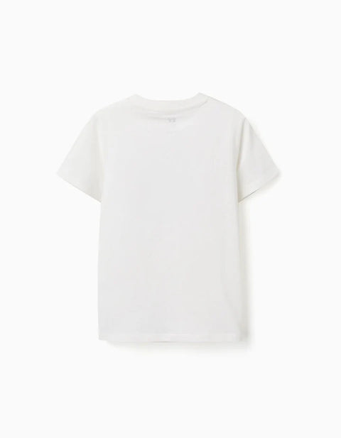 Cotton T-Shirt with Shapes Print for Boys, White