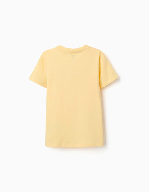 Cotton T-Shirt with Shapes Print for Boys, Yellow