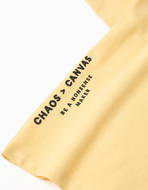 Cotton T-Shirt with Shapes Print for Boys, Yellow