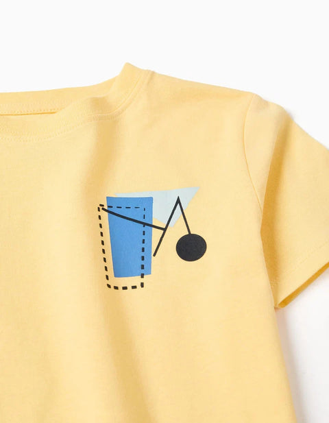Cotton T-Shirt with Shapes Print for Boys, Yellow