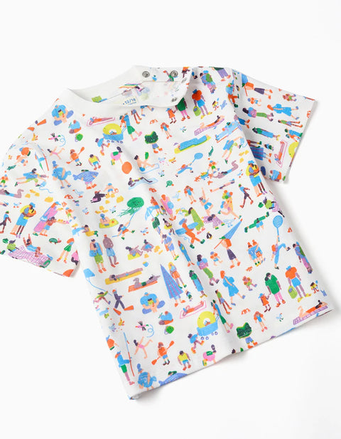 T-Shirt and Dungarees Carolina Celas x Zippy for Baby Boys, White/Beige