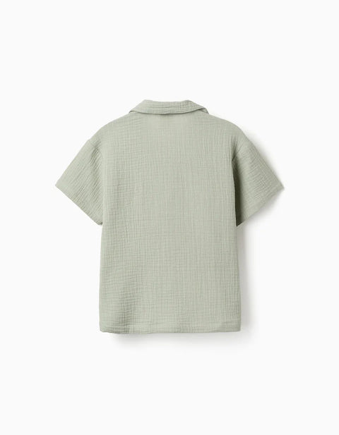 Short Sleeve Shirt in Double Gauze Cotton for Boys, Light Green