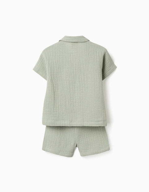 Cotton Shirt and Shorts Set for Newborn and Baby Boys, Light Green