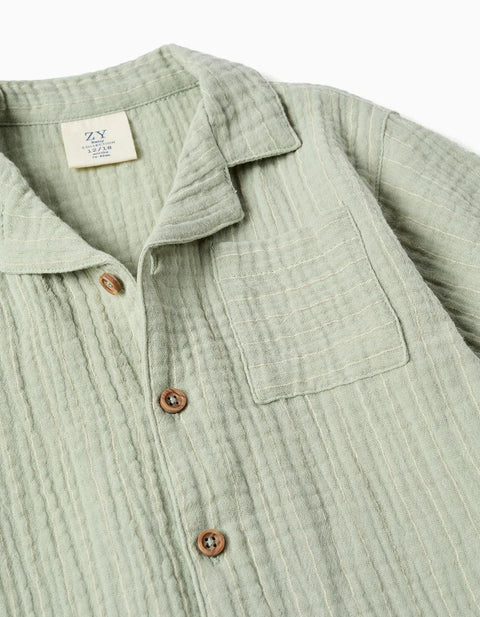Cotton Shirt and Shorts Set for Newborn and Baby Boys, Light Green