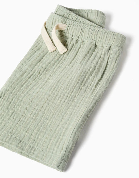 Cotton Shirt and Shorts Set for Newborn and Baby Boys, Light Green