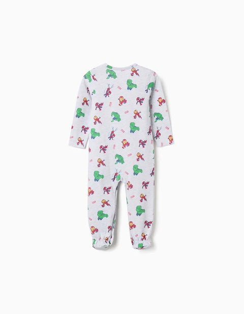 Cotton Sleepsuit with Marvel Prints for Newborn and Baby Boys, Grey