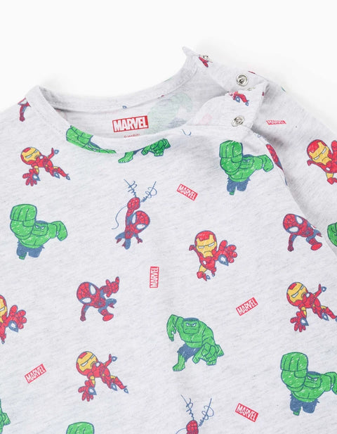 Cotton Sleepsuit with Marvel Prints for Newborn and Baby Boys, Grey