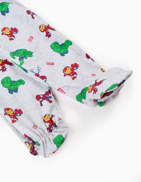 Cotton Sleepsuit with Marvel Prints for Newborn and Baby Boys, Grey