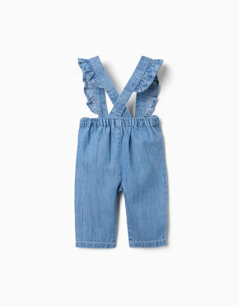 Denim Trousers with Removable Straps for Newborn Girls, Blue