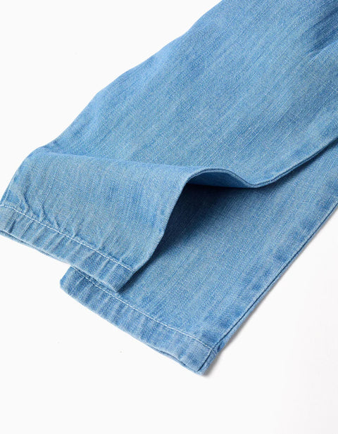 Denim Trousers with Removable Straps for Newborn Girls, Blue