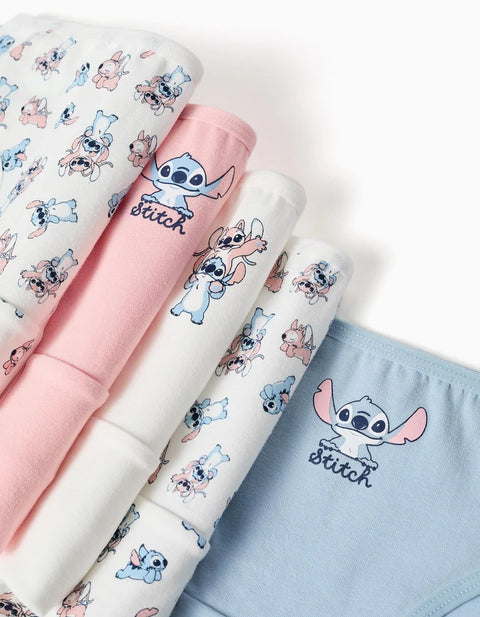 Pack of 5 Cotton Briefs with Stitch Prints for Girls, Multicolour