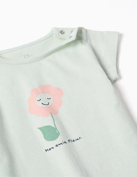 Cotton Pyjamas with Flower Print for Baby Girls, Light Green/Pink