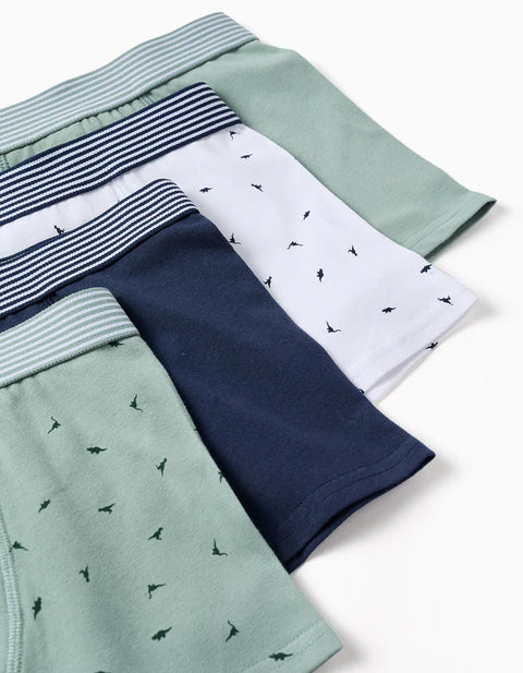 Pack of 4 Cotton Boxer Shorts with Dinosaur Prints for Boys, Multicolour