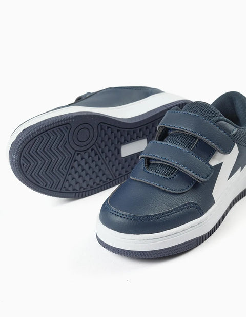 Trainers with Touch-Fastening Straps for Boys, Dark Blue/White