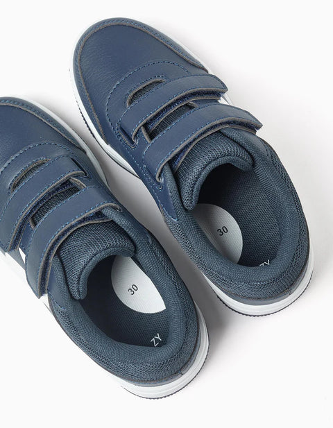 Trainers with Touch-Fastening Straps for Boys, Dark Blue/White
