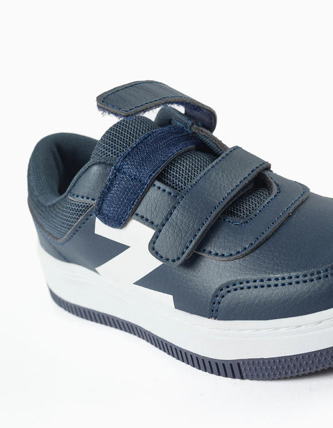 Trainers with Touch-Fastening Straps for Boys, Dark Blue/White