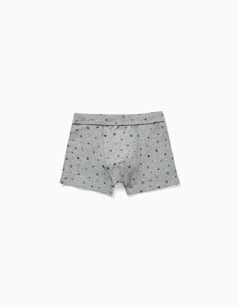 Pack of 4 Plain/Printed Cotton Boxer Shorts for Boys, Grey/White