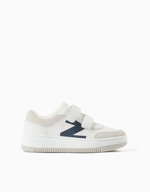 Trainers with Touch-Fasteners for Boys, White/Grey/Blue