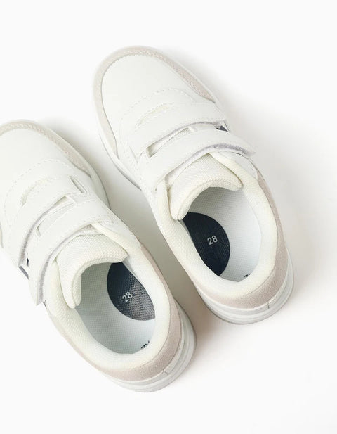 Trainers with Touch-Fasteners for Boys, White/Grey/Blue