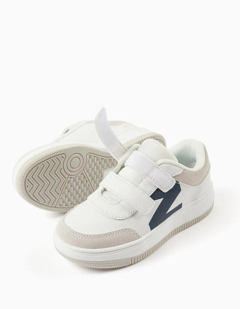 Trainers with Touch-Fasteners for Boys, White/Grey/Blue