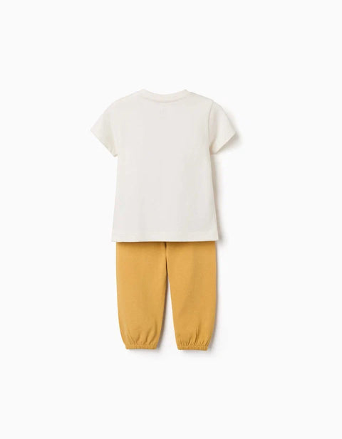 Short Sleeve Pyjamas with Racing Car Print for Baby Boys, White/Yellow