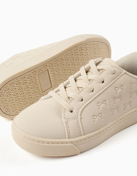 Trainers with Embossed Bows and Elastic Laces for Girls, Beige