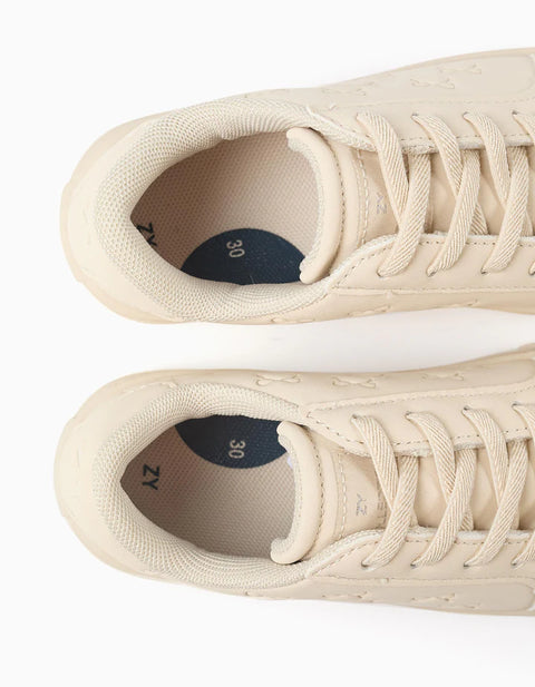 Trainers with Embossed Bows and Elastic Laces for Girls, Beige