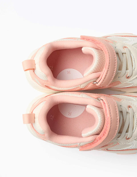 Light-up Trainers with Non-Slip Sole for Girls, Salmon/Light Beige